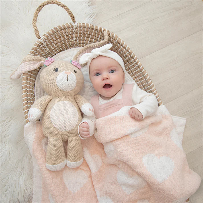 Chenille Blanket- Pink Hearts
