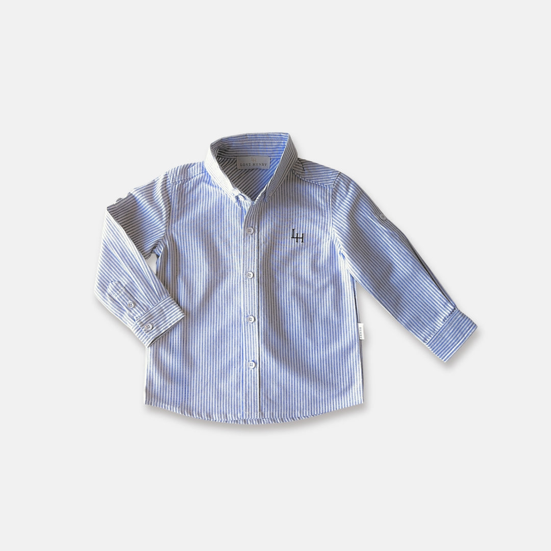 Boys Oxford Long Sleeve Shirt- Navy Pinstripe