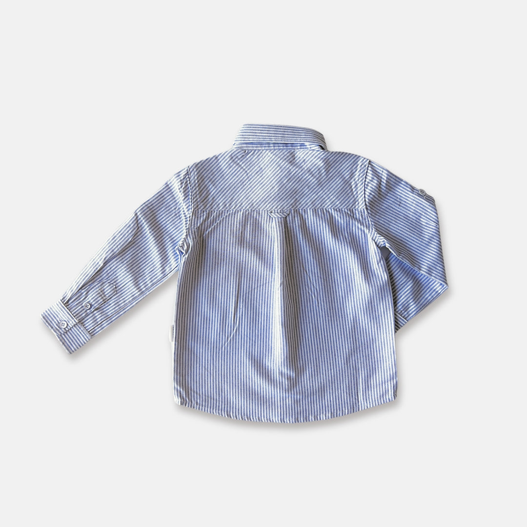 Boys Oxford Long Sleeve Shirt- Navy Pinstripe