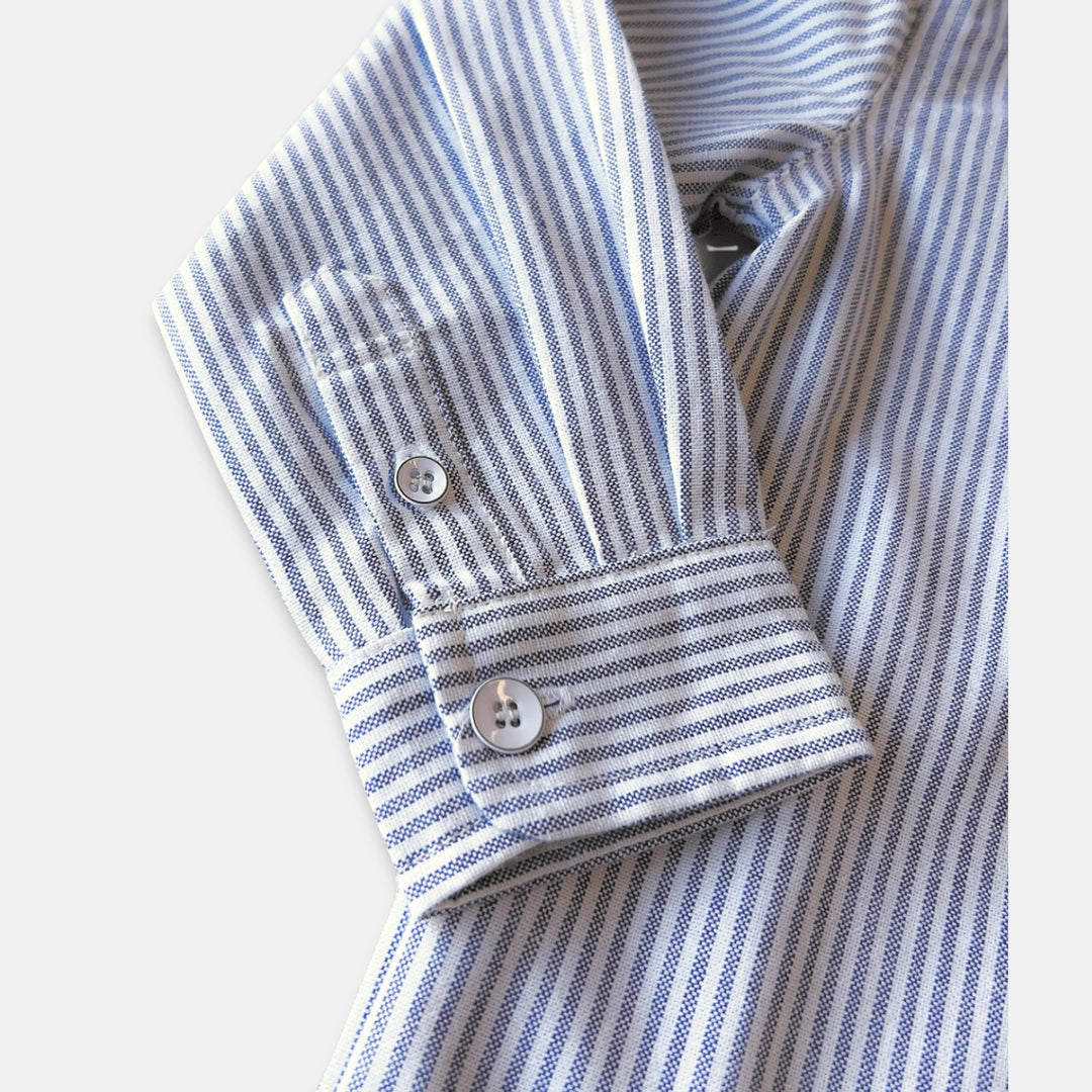 Boys Oxford Long Sleeve Shirt- Navy Pinstripe