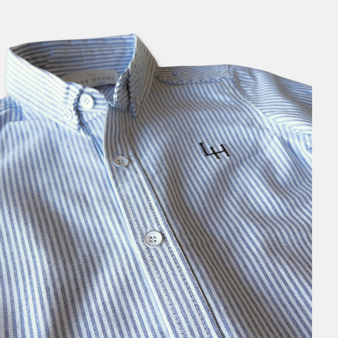 Boys Oxford Long Sleeve Shirt- Navy Pinstripe