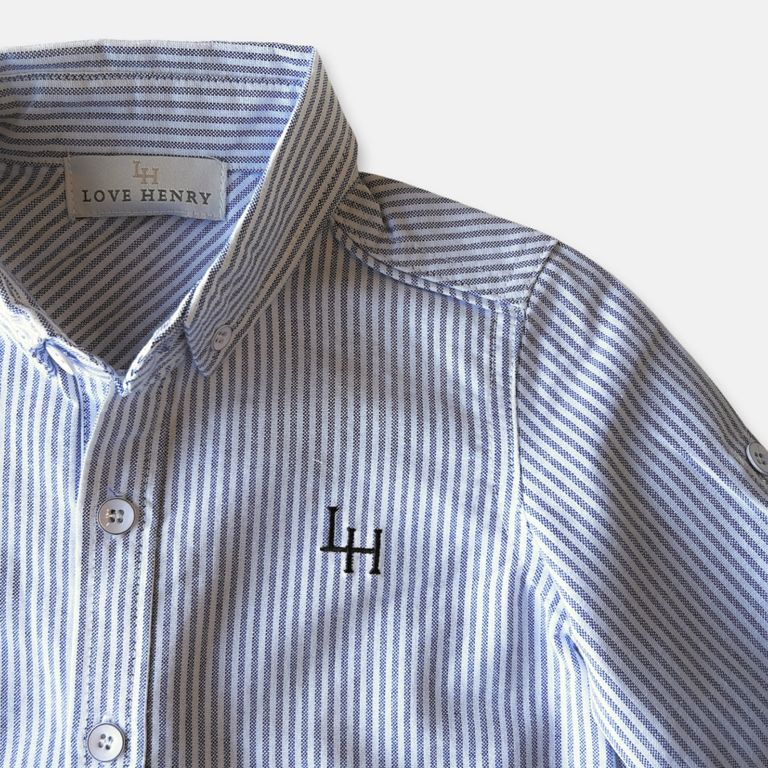 Boys Oxford Long Sleeve Shirt- Navy Pinstripe