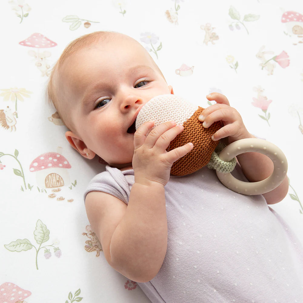 Teething Ring Rattle- Acorn Whimsical Wonderland
