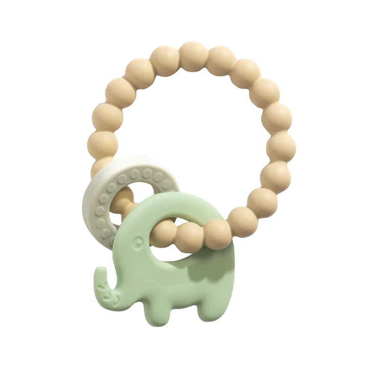 Silicone Elephant Teether Ring- Light Sage