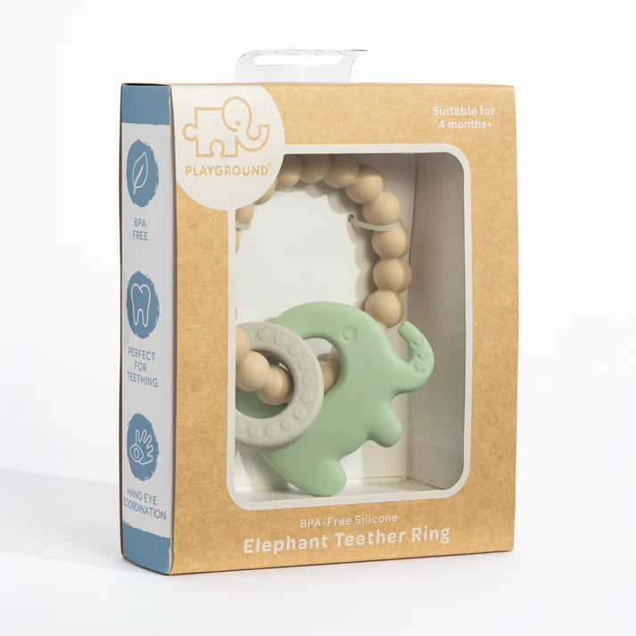 Silicone Elephant Teether Ring- Light Sage