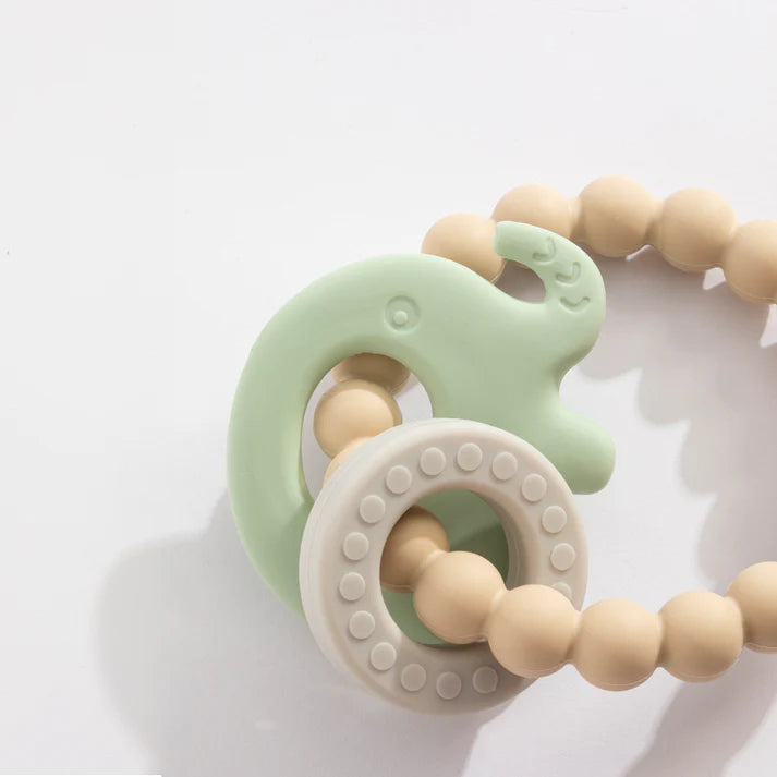 Silicone Elephant Teether Ring- Light Sage