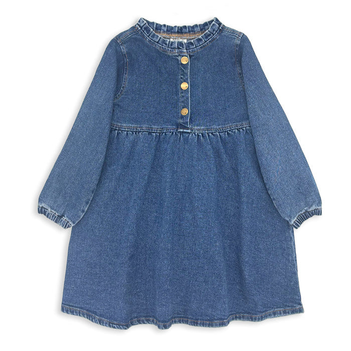 Mid Wash Denim Long Sleeve Dress