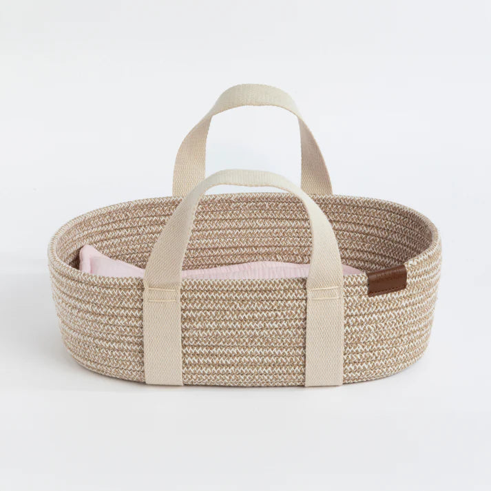 100% Cotton Rope Doll Moses Basket Set- Blush