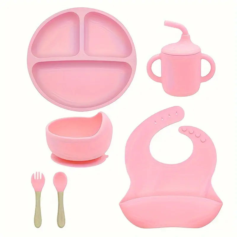 6pc Silicone Feeding Set- Pink
