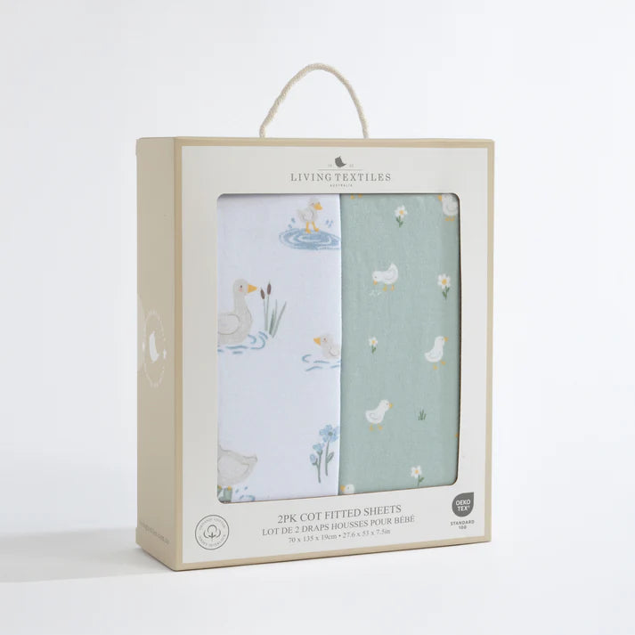 2 Pack Organic Jersey Cot Fitted Sheets - Goosey Goosey