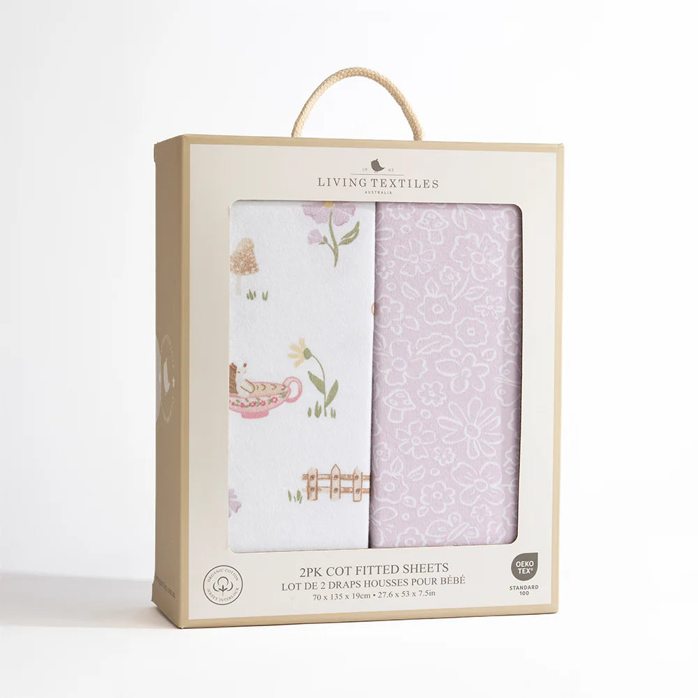 2 Pack Organic Jersey Cot Fitted Sheets - Whimsical Wonderland