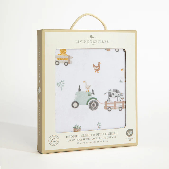 1 Pack Organic Jersey Bedside Sleeper Fitted Sheets- Tractor Ride