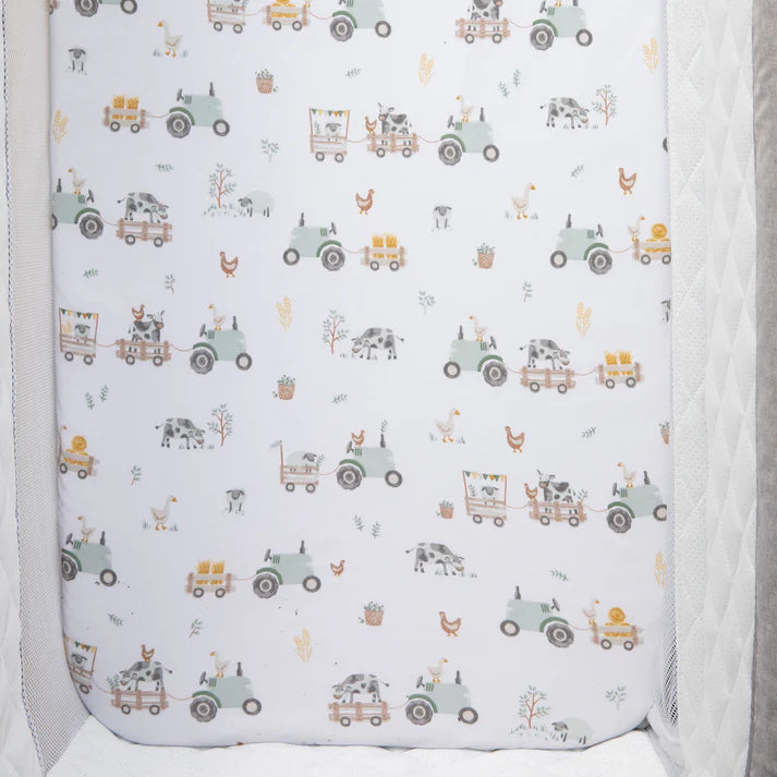 1 Pack Organic Jersey Bedside Sleeper Fitted Sheets- Tractor Ride