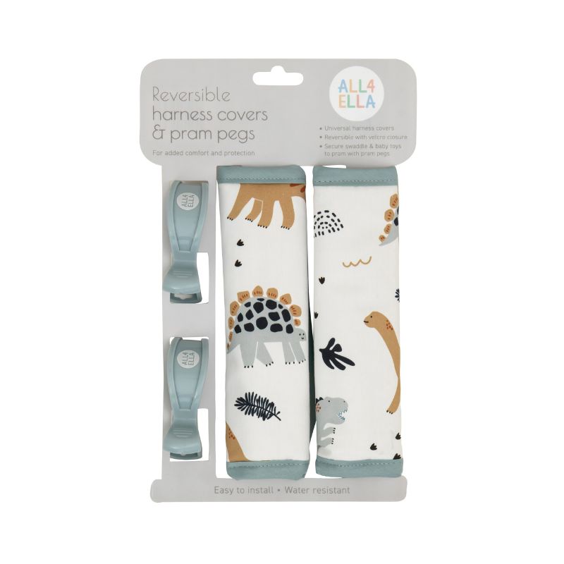 Harness Covers & Pram Pegs- Beige Dinosaurs