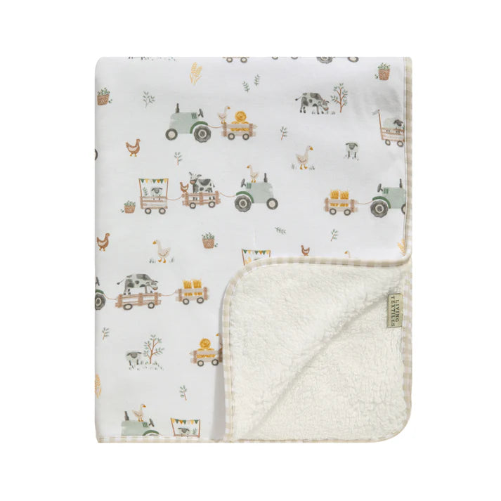 Organic Jersey Sherpa Blanket- Tractor Ride