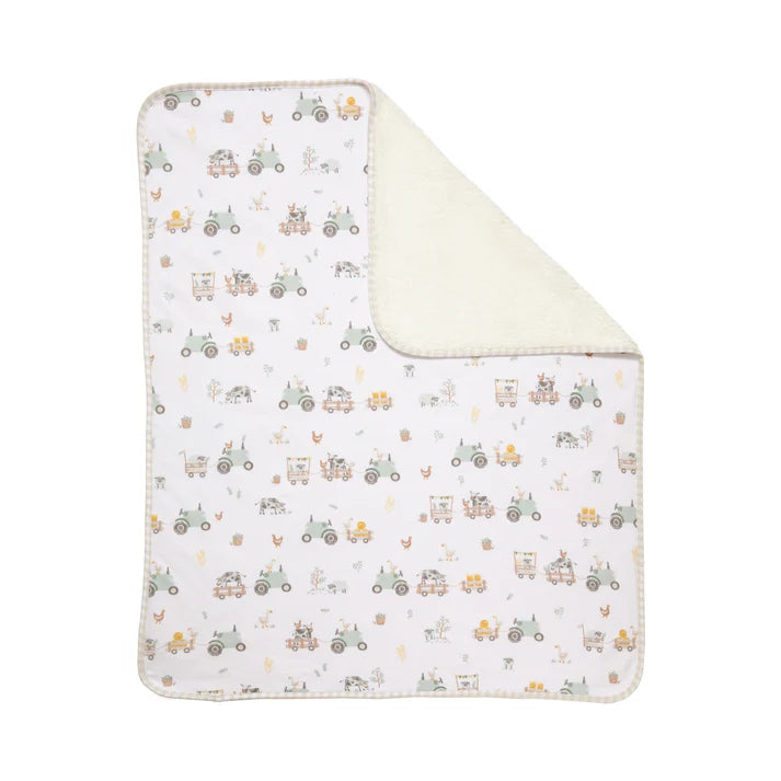 Organic Jersey Sherpa Blanket- Tractor Ride