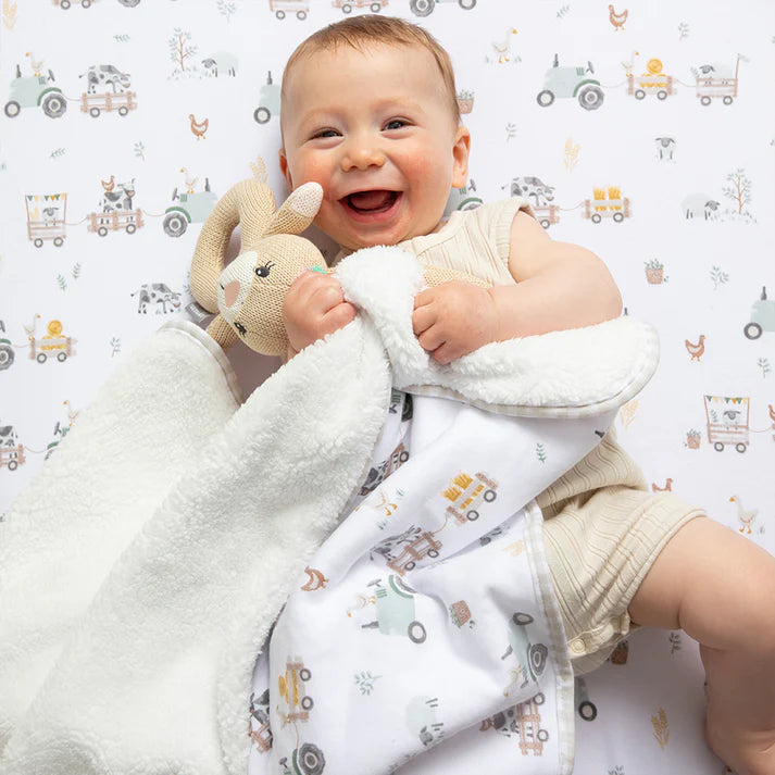 Organic Jersey Sherpa Blanket- Tractor Ride