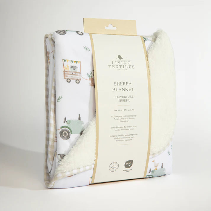 Organic Jersey Sherpa Blanket- Tractor Ride