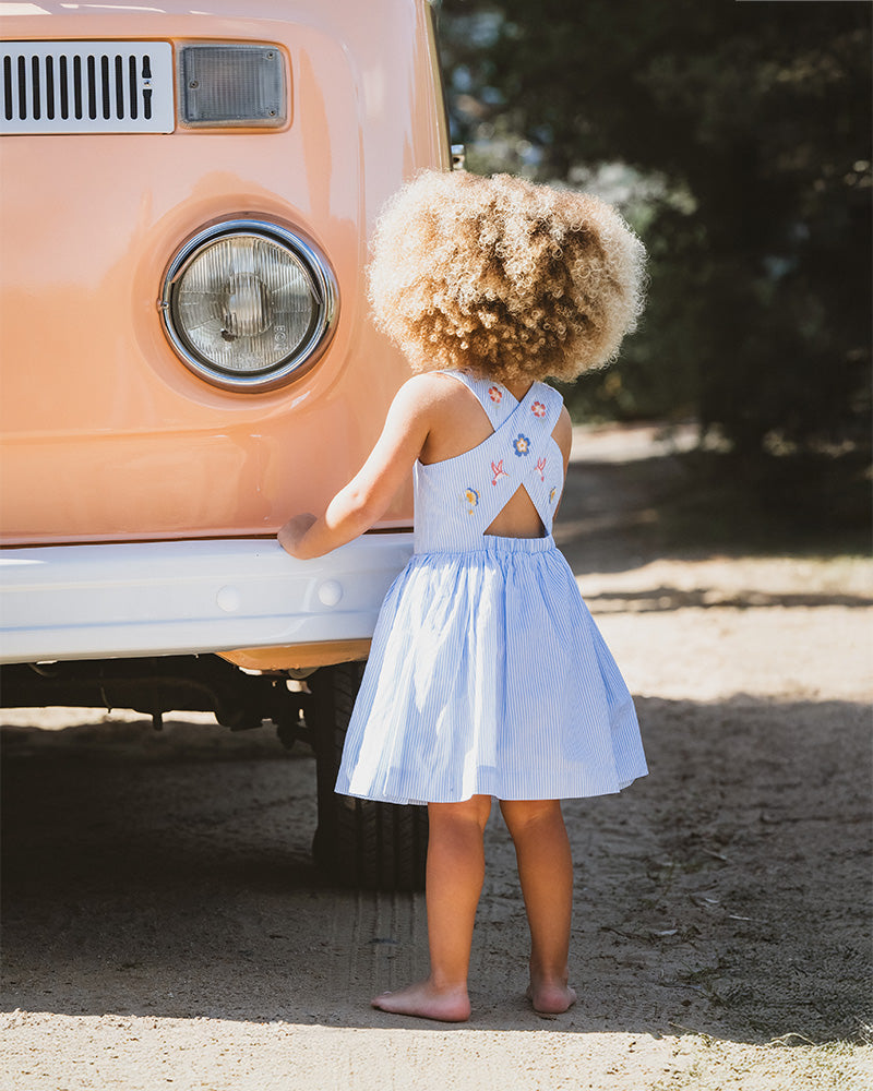 Songbird Stripe Emb Cross Back Dress