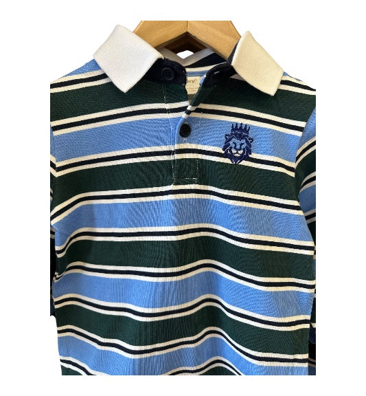 Green Stripe Rugby Long Sleeve Top