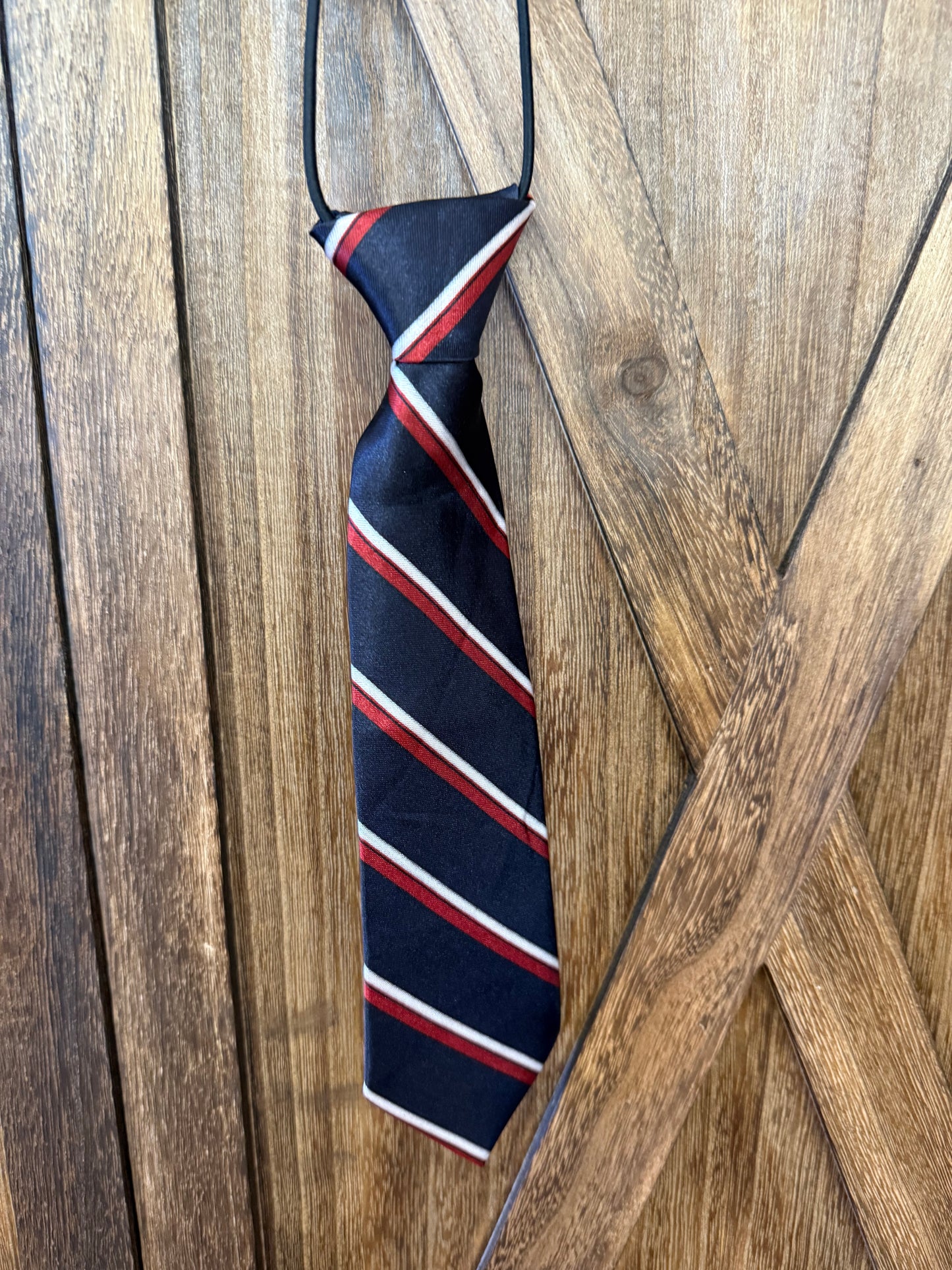 Boys Gentleman Adjustable Tie- Navy with Red & White Stripe