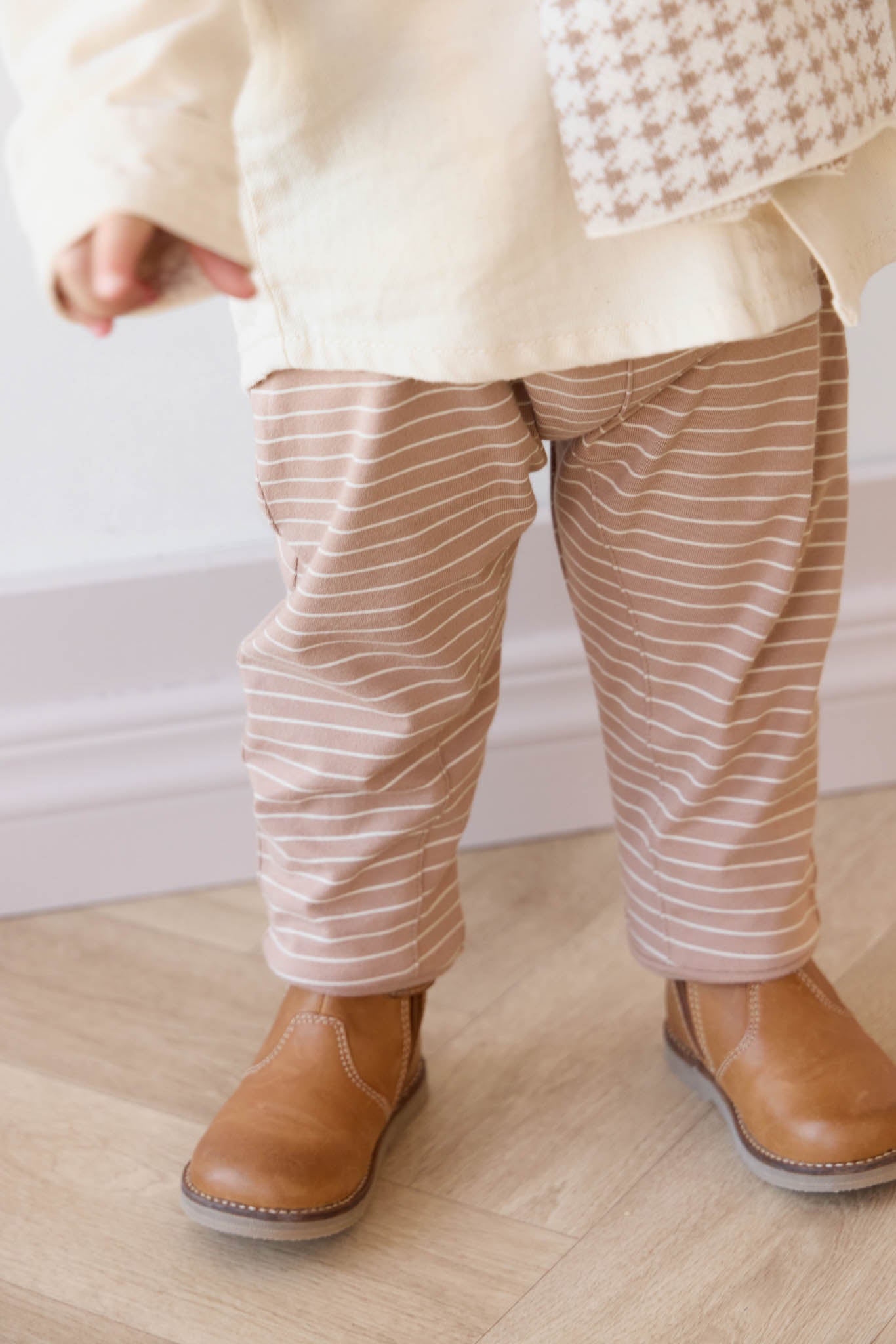 Organic Cotton Shaun Pant- Daily Stripe Pale Terracotta/Buff