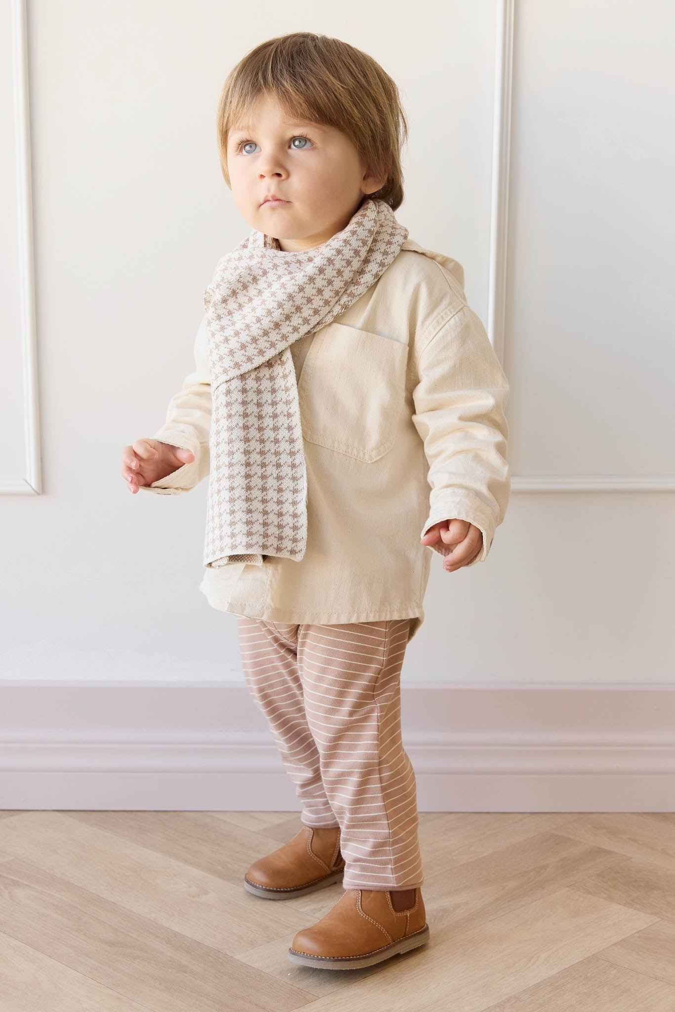 Organic Cotton Shaun Pant- Daily Stripe Pale Terracotta/Buff
