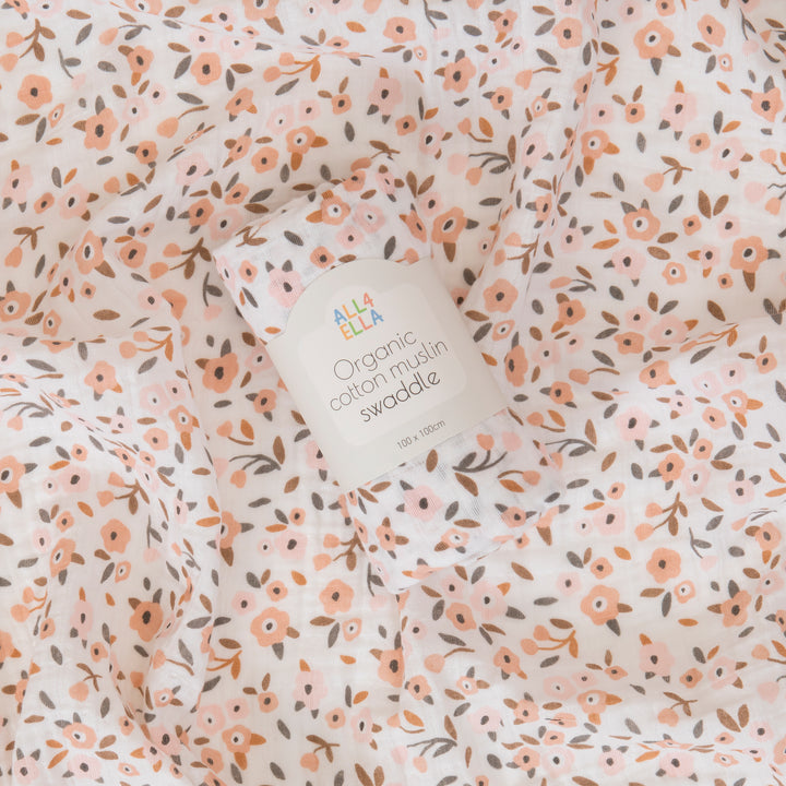 Organic Cotton Muslin Swaddle- Floral Bouquet