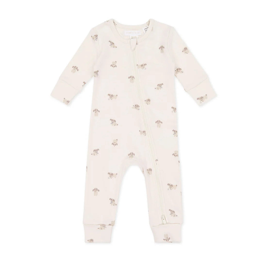 Organic Cotton Reese Zip Onepiece - Sasha Puppy Tofu