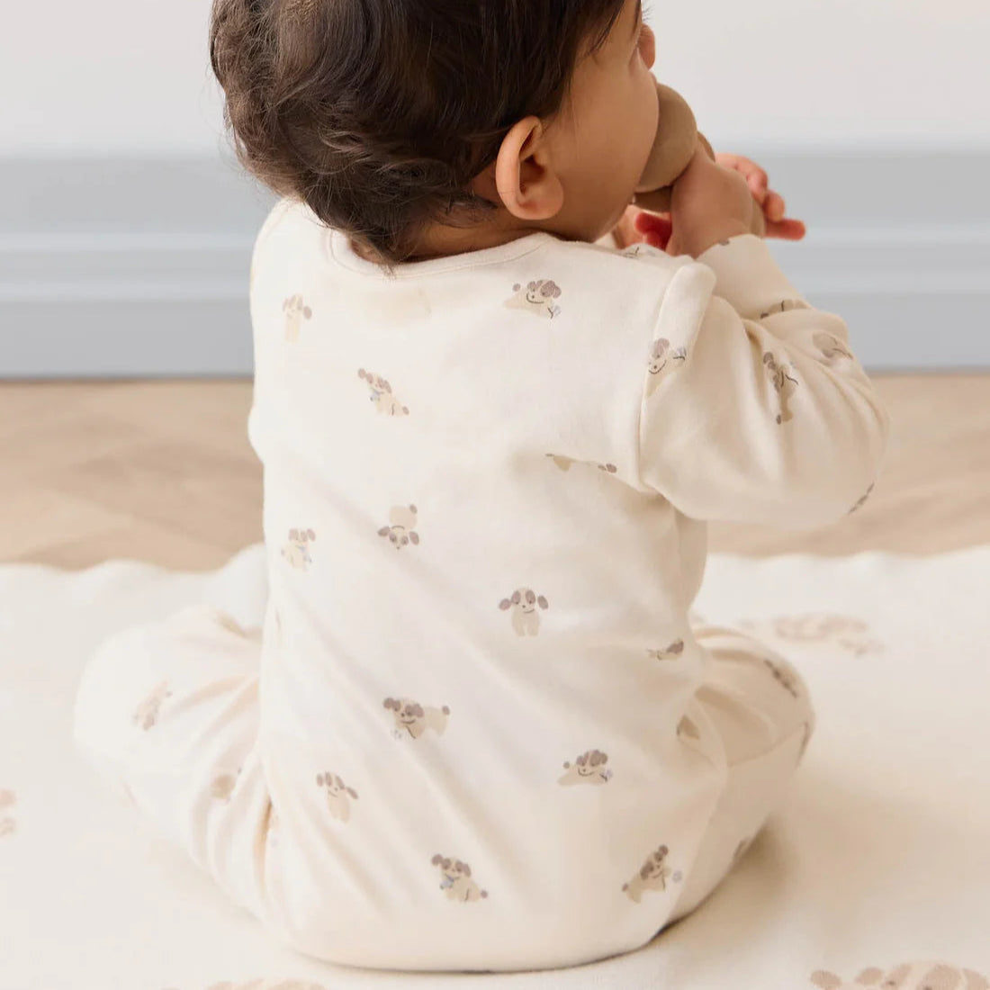 Organic Cotton Reese Zip Onepiece - Sasha Puppy Tofu