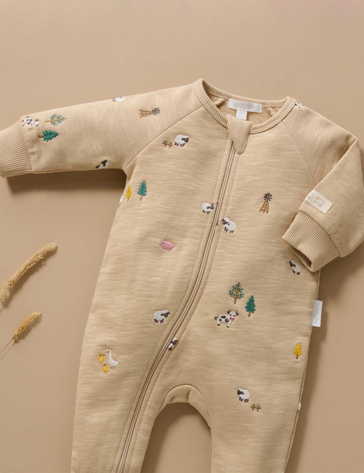 Embroidered Fleece Growsuit- Farm Friends
