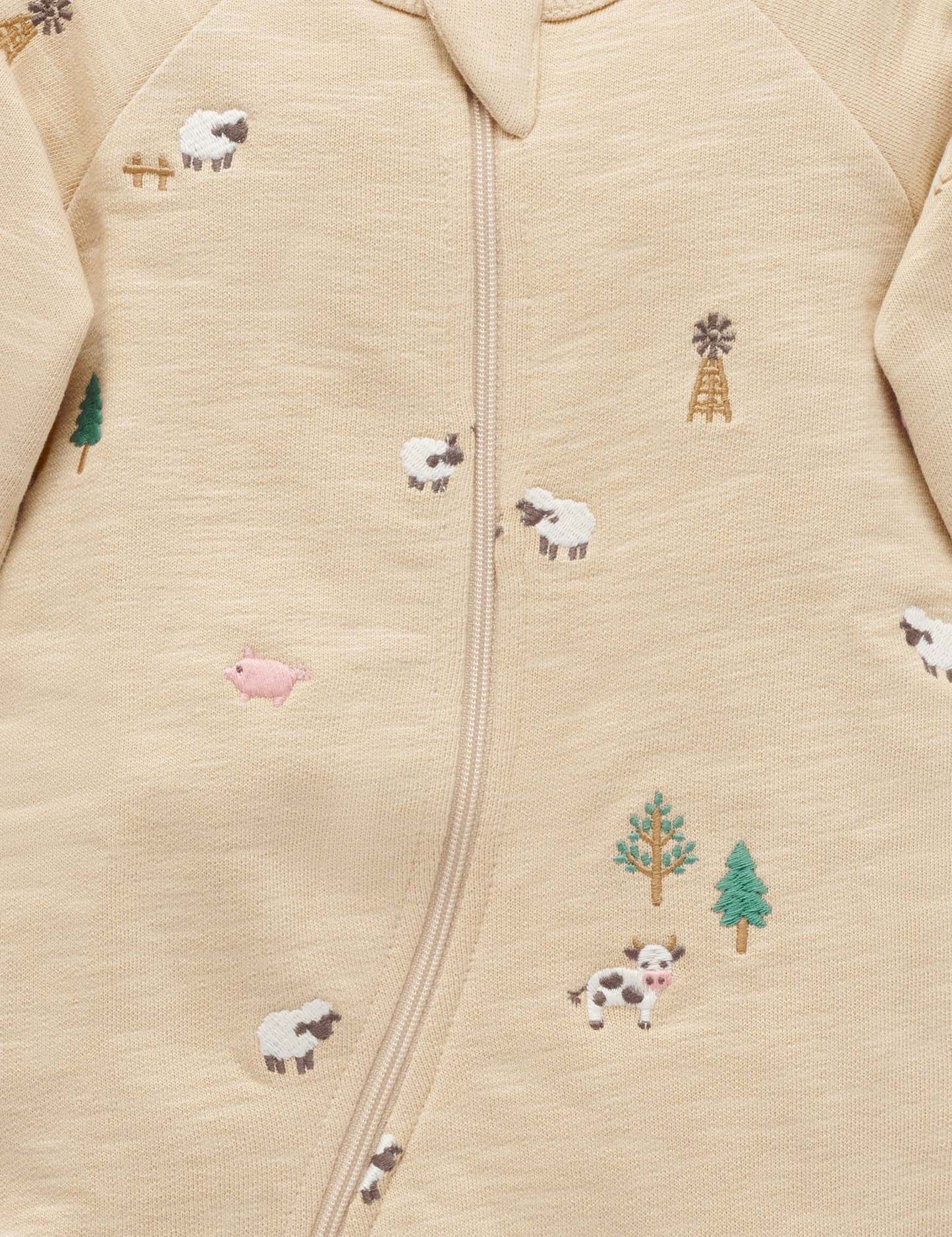 Embroidered Fleece Growsuit- Farm Friends