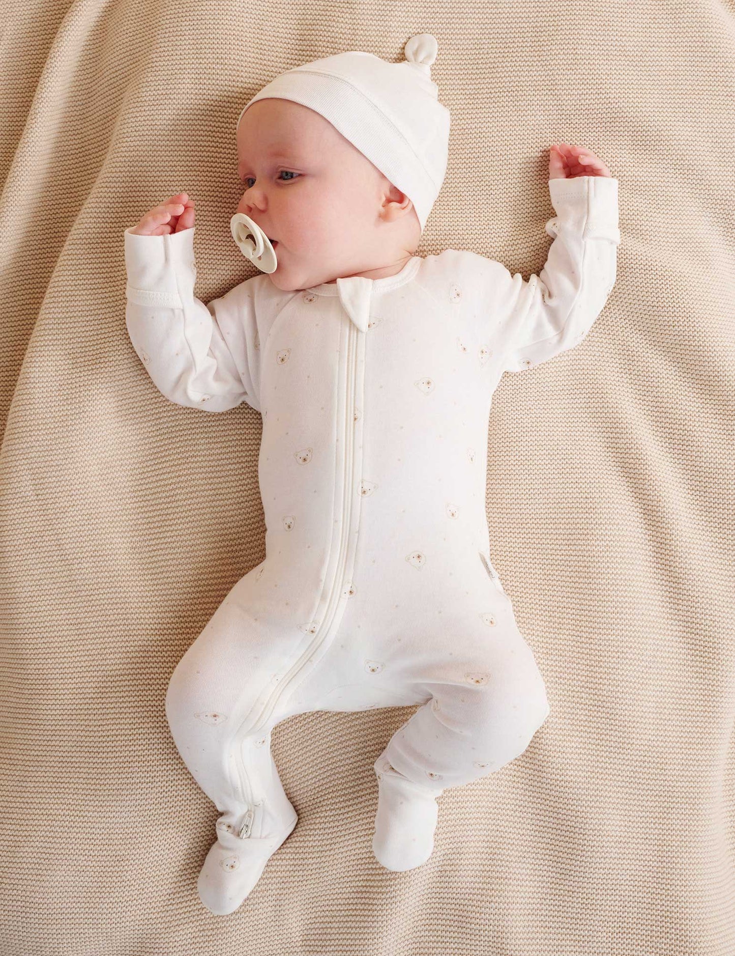 Zip Growsuit- Vanilla Bear