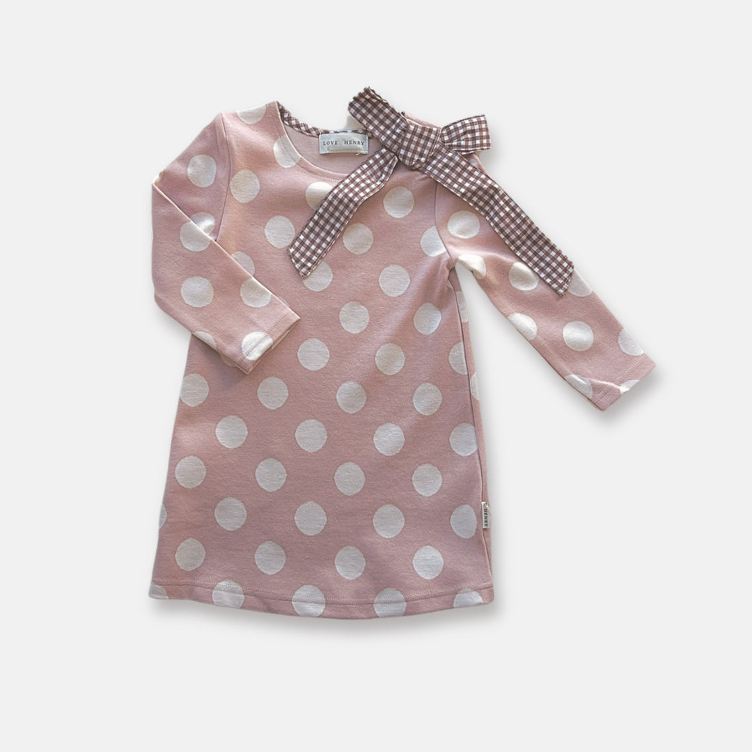 Girls Mary Dress- Pink/White Spot