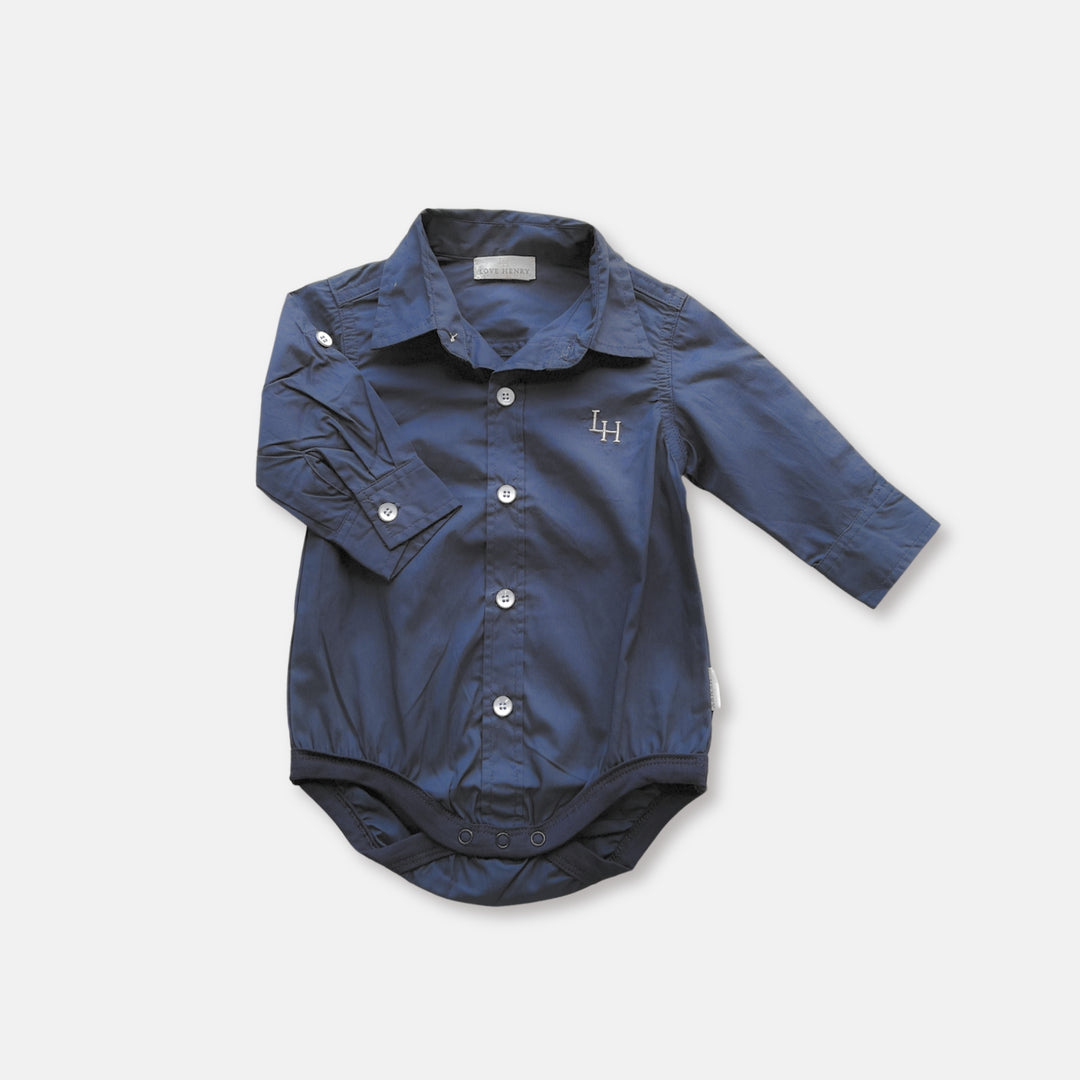 Boys Oxford Shirt Romper- Navy