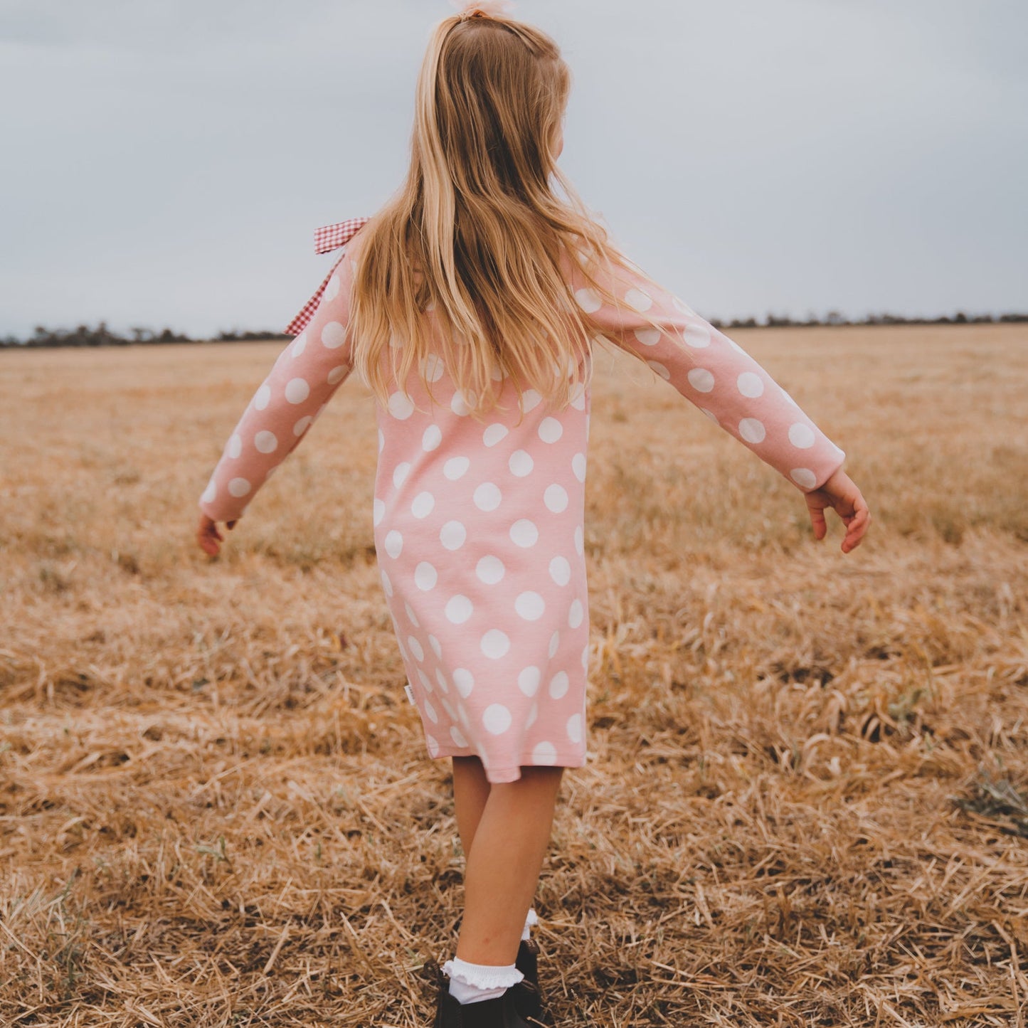 Girls Mary Dress- Pink/White Spot