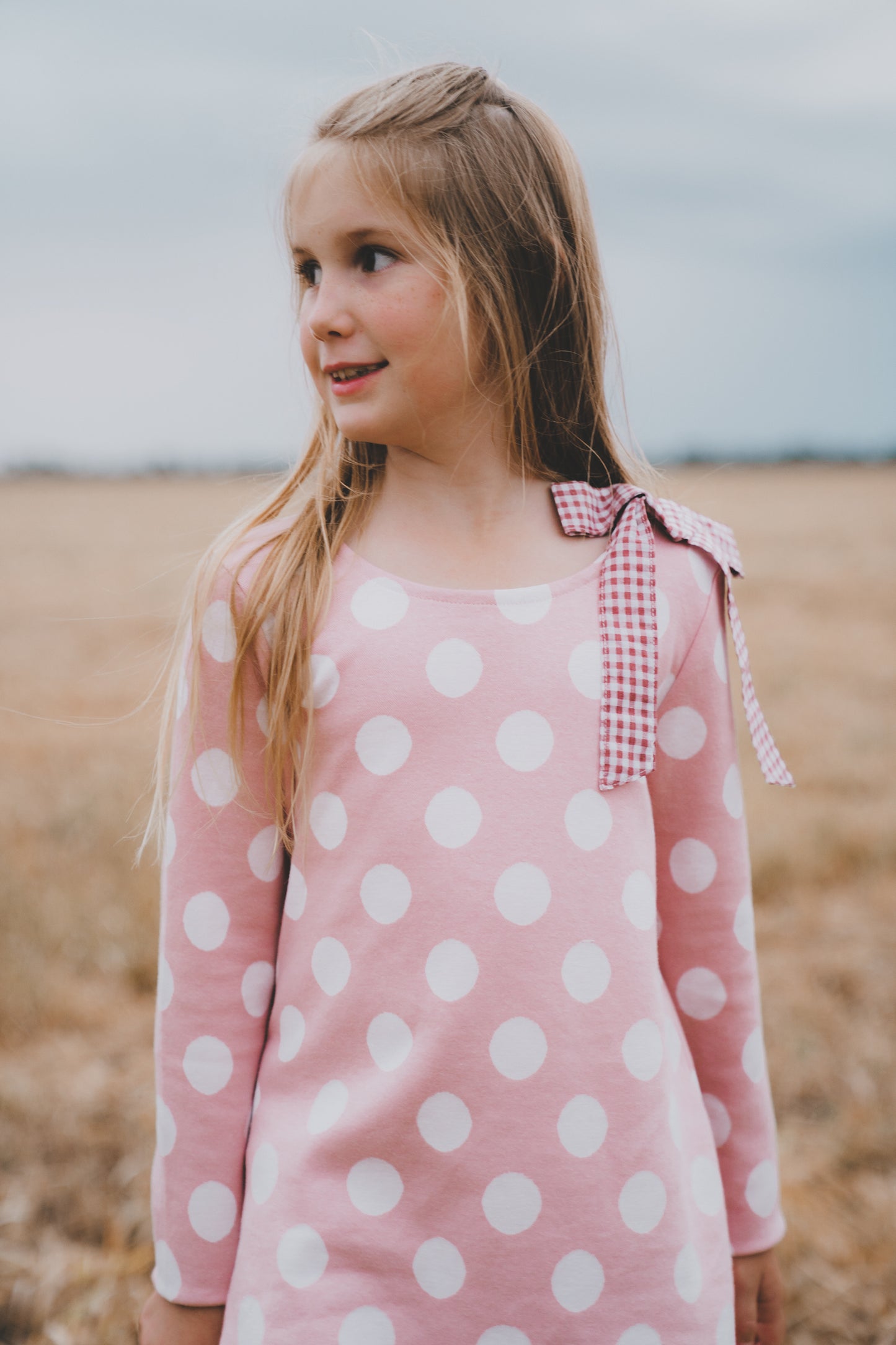 Girls Mary Dress- Pink/White Spot
