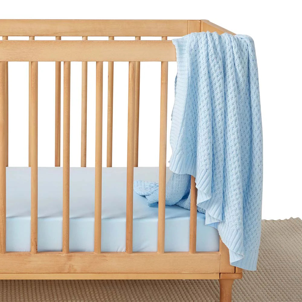 Diamond Knit Organic Baby Blanket- Baby Blue