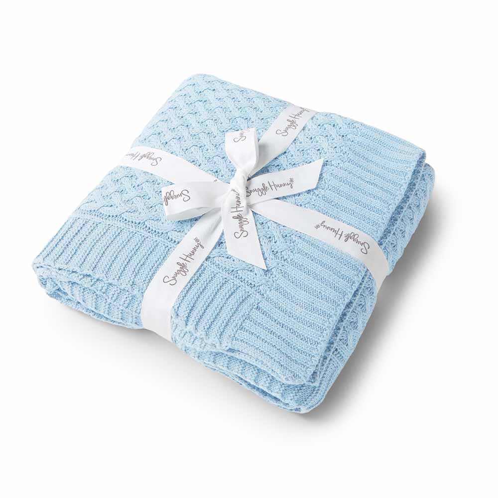 Diamond Knit Organic Baby Blanket- Baby Blue