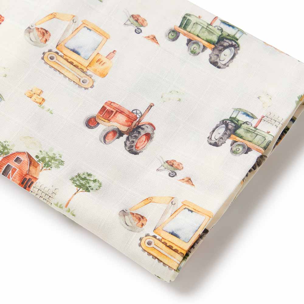 Organic Muslin Wrap- Diggers & Tractors