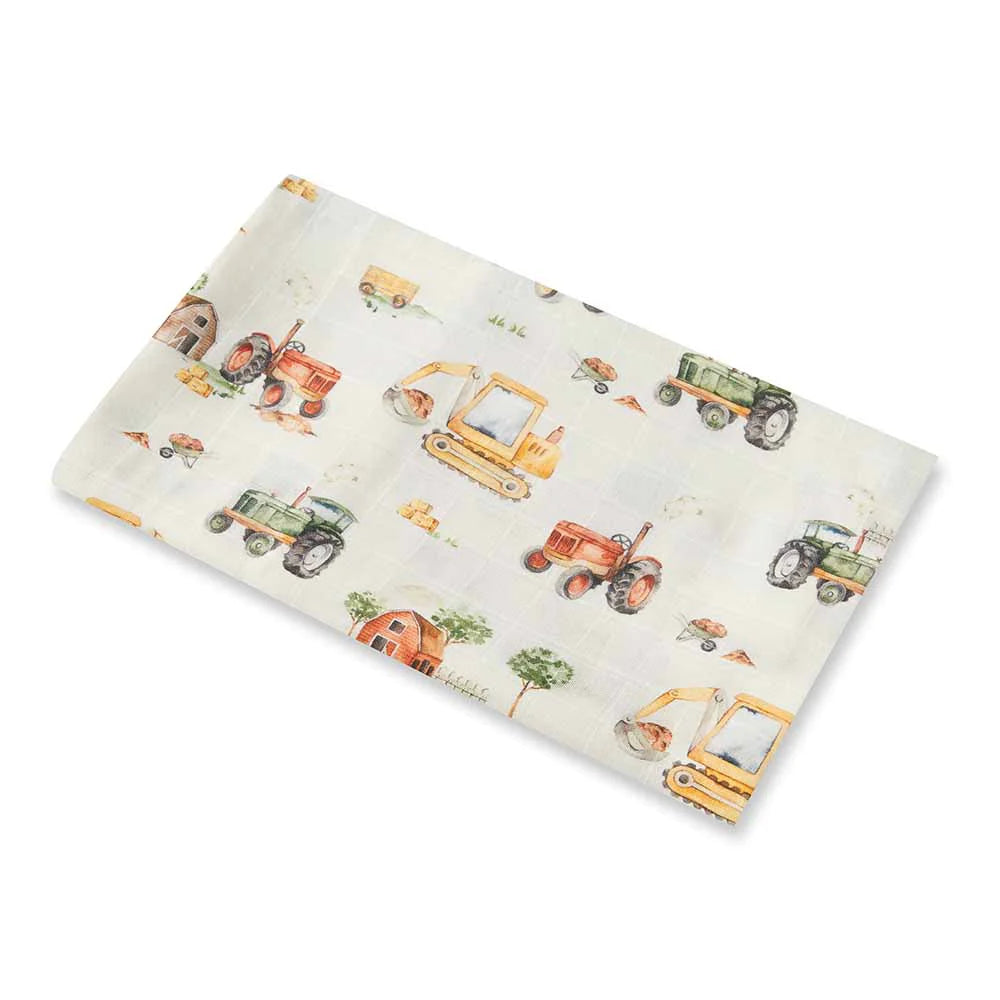 Organic Muslin Wrap- Diggers & Tractors
