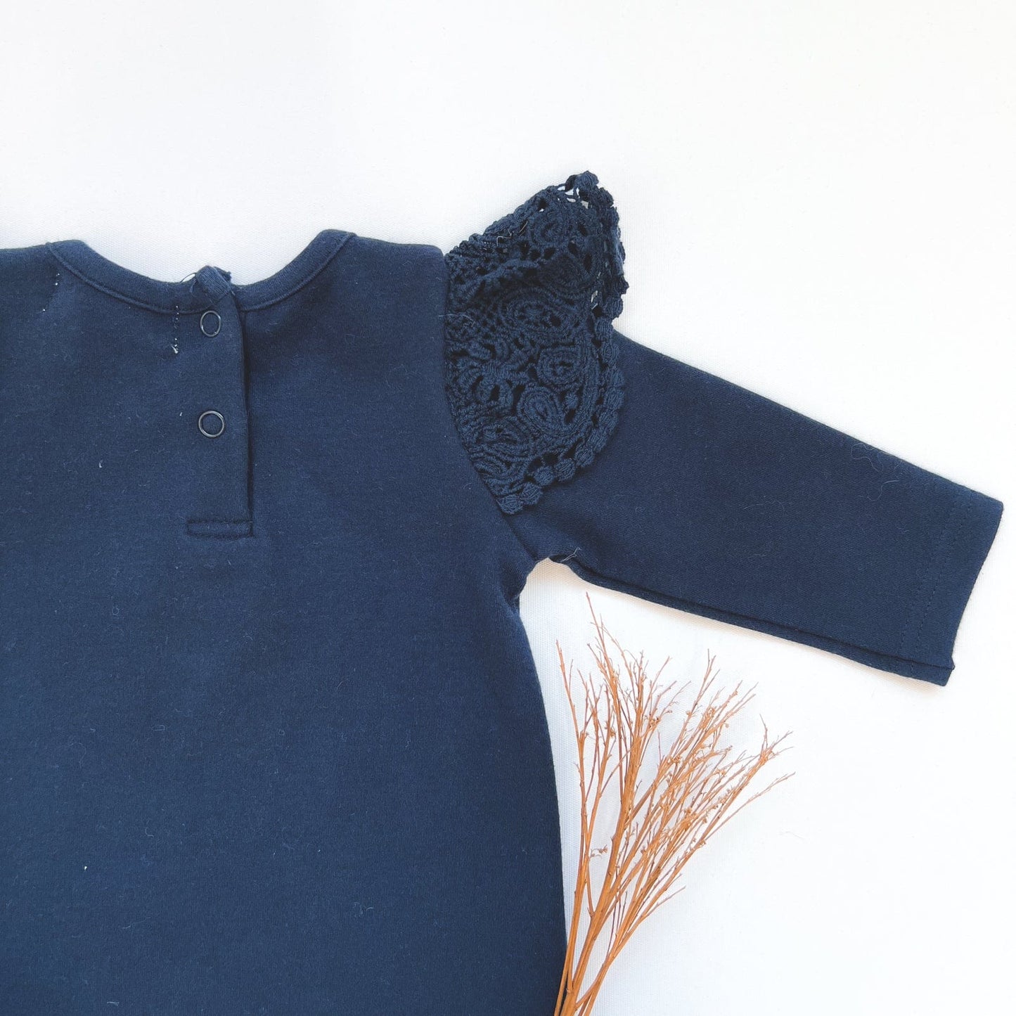 Lace Sleeve Romper- Navy