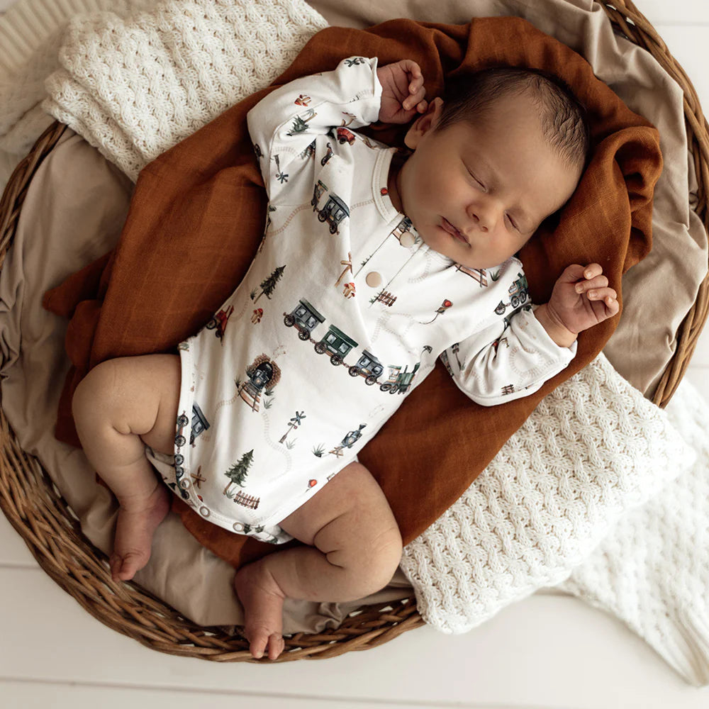 Trains Long Sleeve Organic Bodysuit