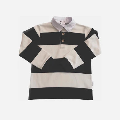 Boys Freddie Rugby Polo- Cream Stripe