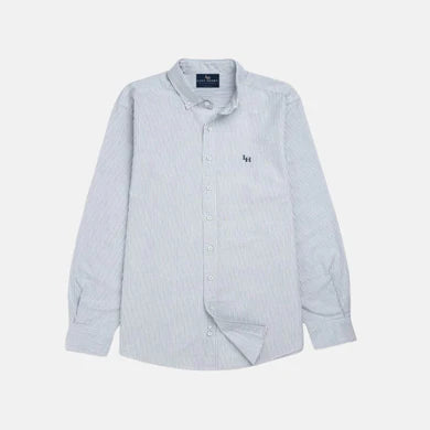 Boys Oxford Long Sleeve Shirt- Navy Pinstripe