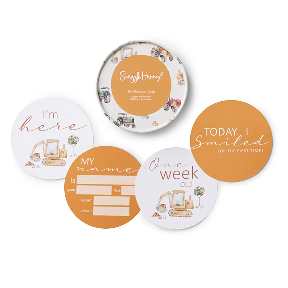 Milestone Cards Reversible- Diggers & Tractors