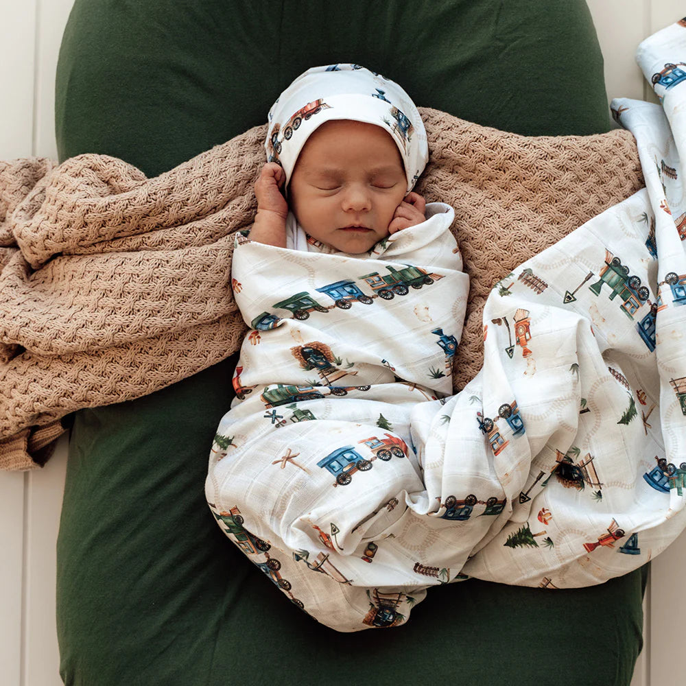 Organic Muslin Wrap- Trains