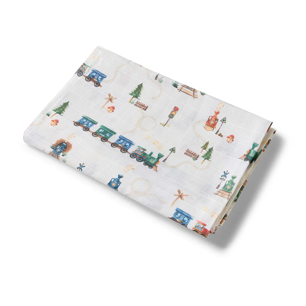 Organic Muslin Wrap- Trains