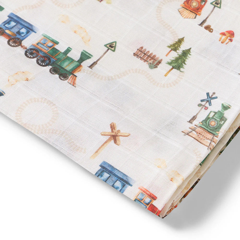 Organic Muslin Wrap- Trains