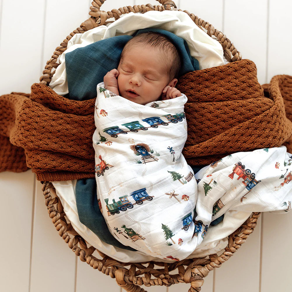 Organic Muslin Wrap- Trains